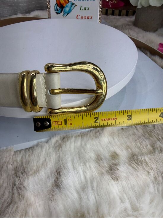 (H)Y2K vintage classic belt in genuine ivory leather with gold buckle, size S main image 9